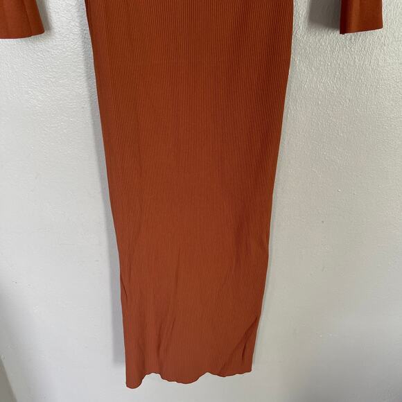 A.L.C. Women's Ribbed Cutout V-Neck Long Sleeves Bodycon Madison Dress Brown L - Picture 6 of 10